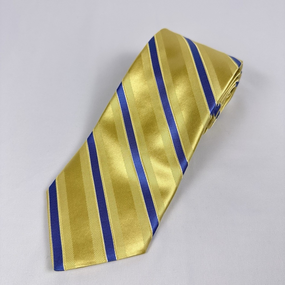 Tommy Hilfiger Silk Tie Vintage Gold Blue Repp Stripe Made In USA 3.5" W 57" L